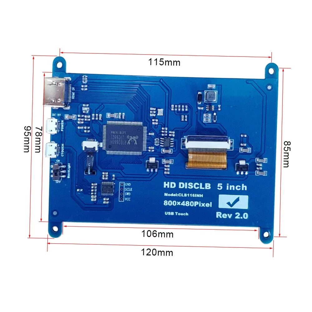 moobody Display with Small 800*480 with Portable USB Interface Touchscreen Resolution Capacitive Raspberry 5 Inch Pi Tool Compatible