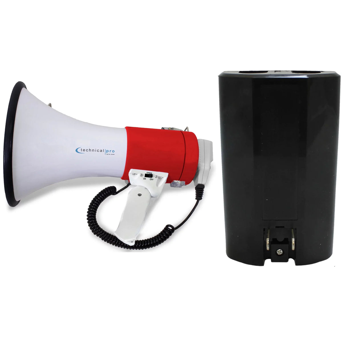 for Megaphone w/ Bullhorn Rechargeable 50-Watt Siren Microphone Detachable w/ Battery Speaker and classic Pro Technical Portable