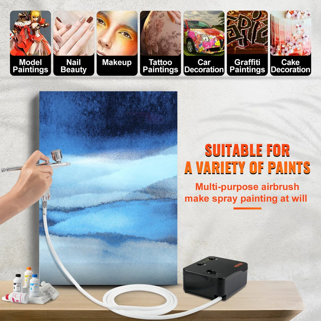 VEVOR Compressor, Makeup Portable w/ Gravity Airbrush Tattoo Kit, Feed System with Multi-purpose Airbrush Airbrushing Art Kit Airbrushes, Nail Dual-action Cookie Set