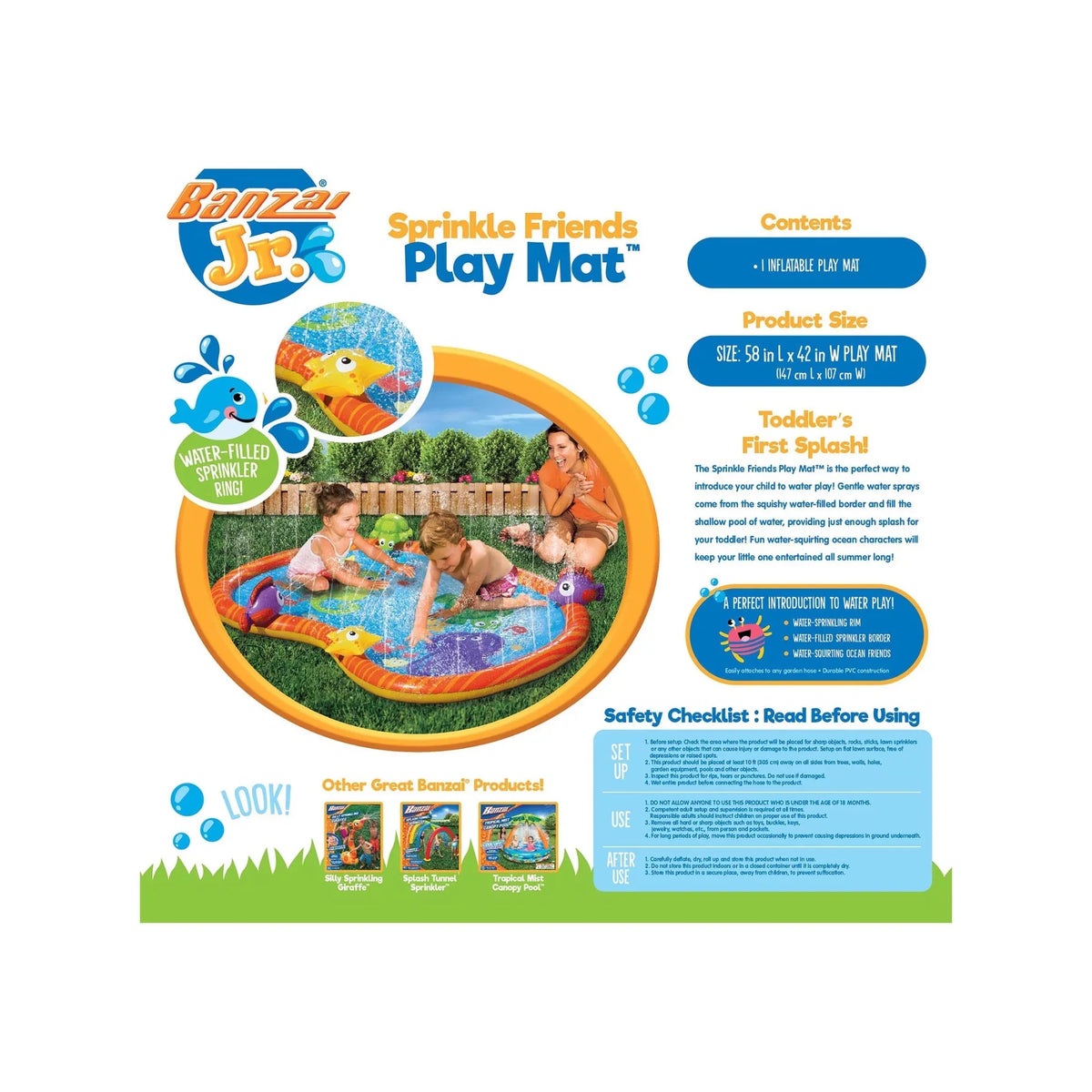 Water Friends Sprinkle Play 58 new Inch Mat Banzai Jr. Outdoor