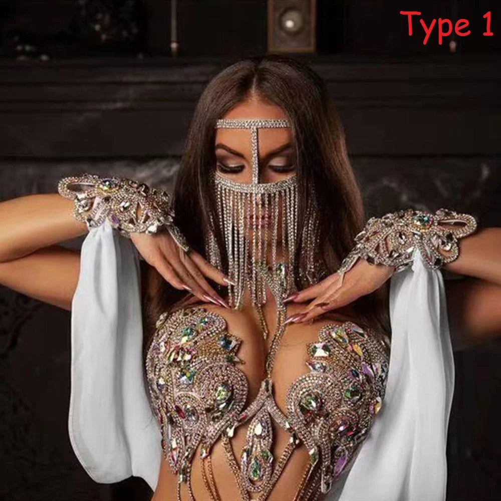 Jewelry Rhinestone Women Face Accessories Crystal Mask Halloween Tussle