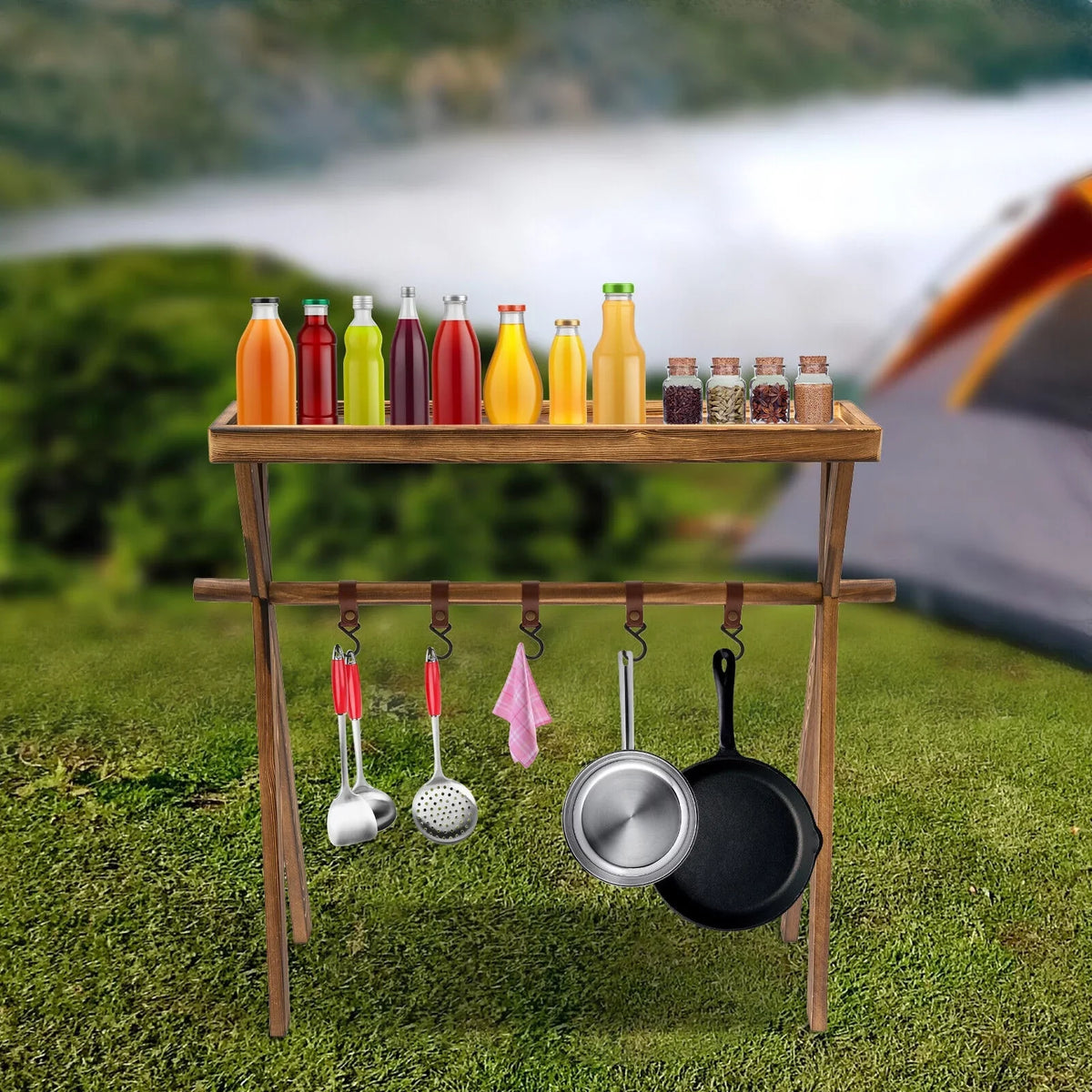 Wooden Grill Picnic Camping, Outdoor Shelf BBQ Rack Rack Picnic, for Storage Miumaeov Portable Table