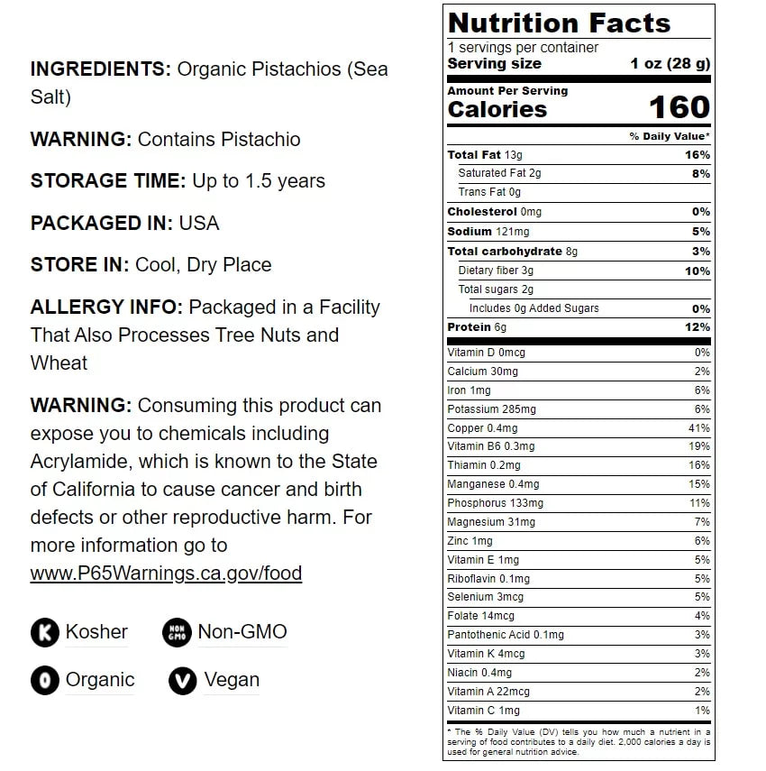 — by Salted, and Non-GMO, Food to 25 Organic Vegan Roasted Pistachios — Pounds Live