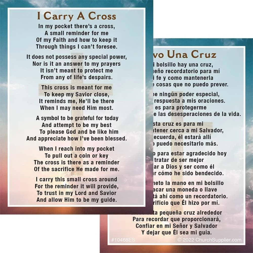 Una A of Bilingual Cruz Pocket I Prayer - Cross 100 high quality Card Carry Pack Llevo