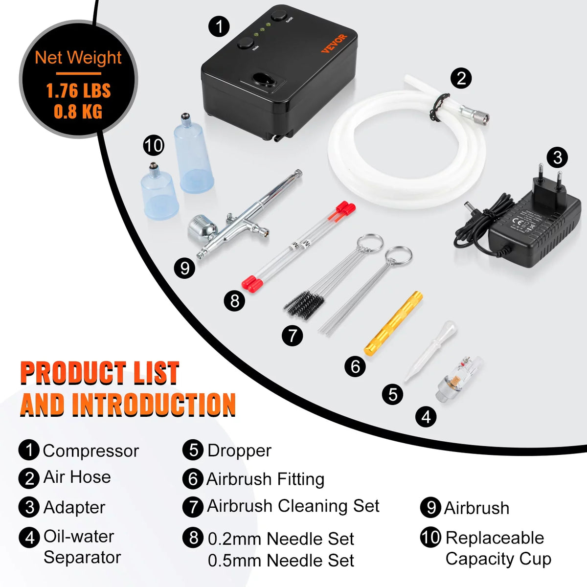 VEVOR Compressor, Makeup Portable w/ Gravity Airbrush Tattoo Kit, Feed System with Multi-purpose Airbrush Airbrushing Art Kit Airbrushes, Nail Dual-action Cookie Set