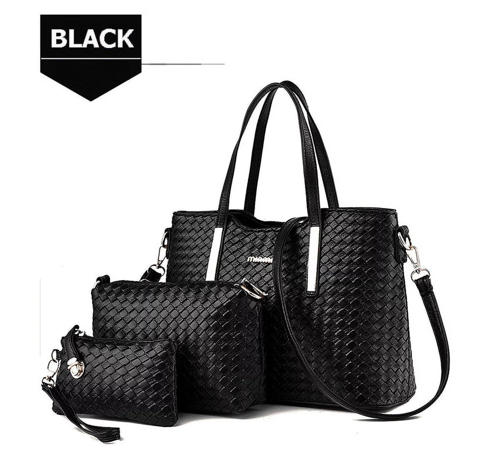 Bags Weave Pu Capacity Handbag Set Leather Bag Tote Pieces Big Women Purse high quality 3 Smarit Bag Set Shoulder