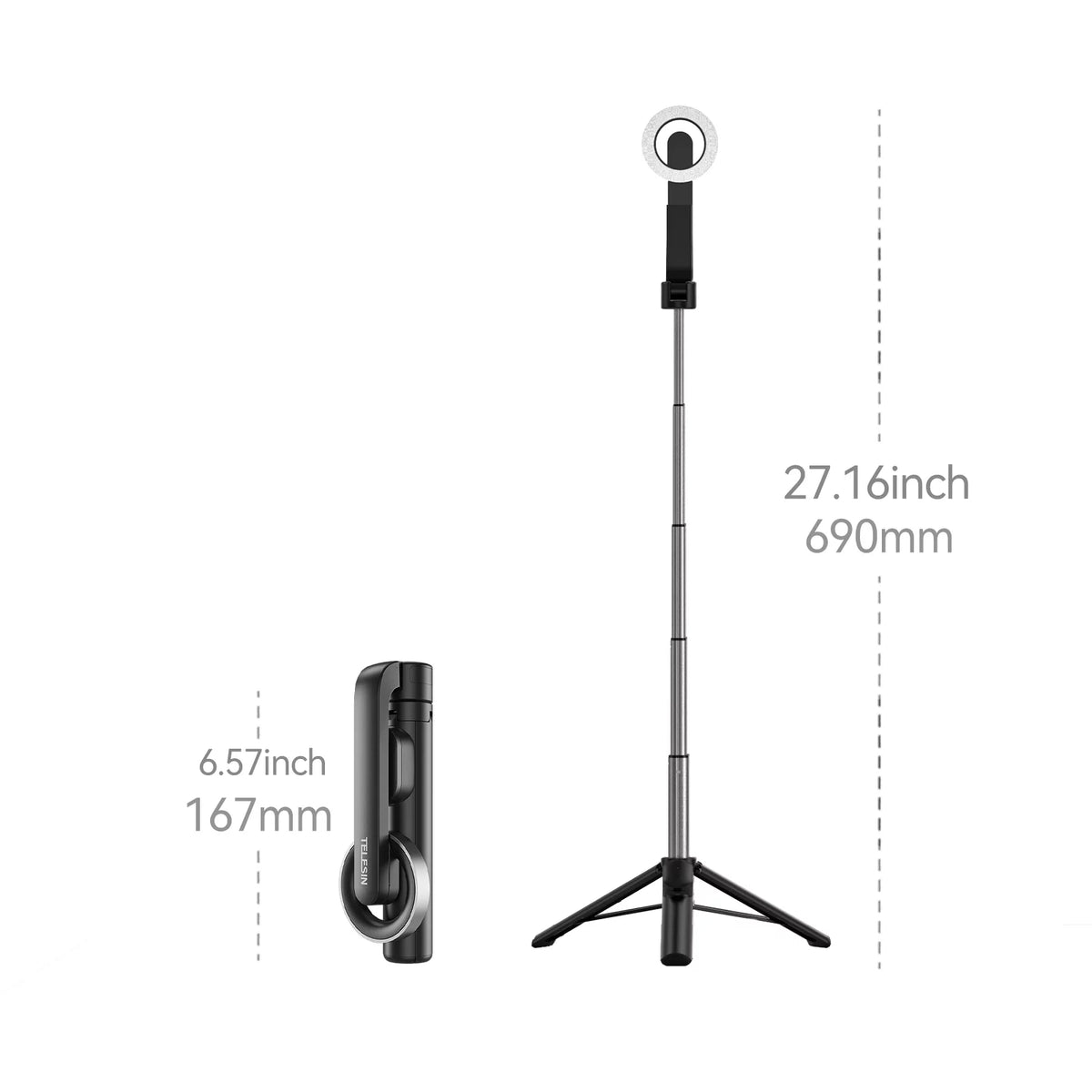 Tripod, Magnetic , classic Control Selfie Stick 27.1 with Rotation Remote TELESIN for inch