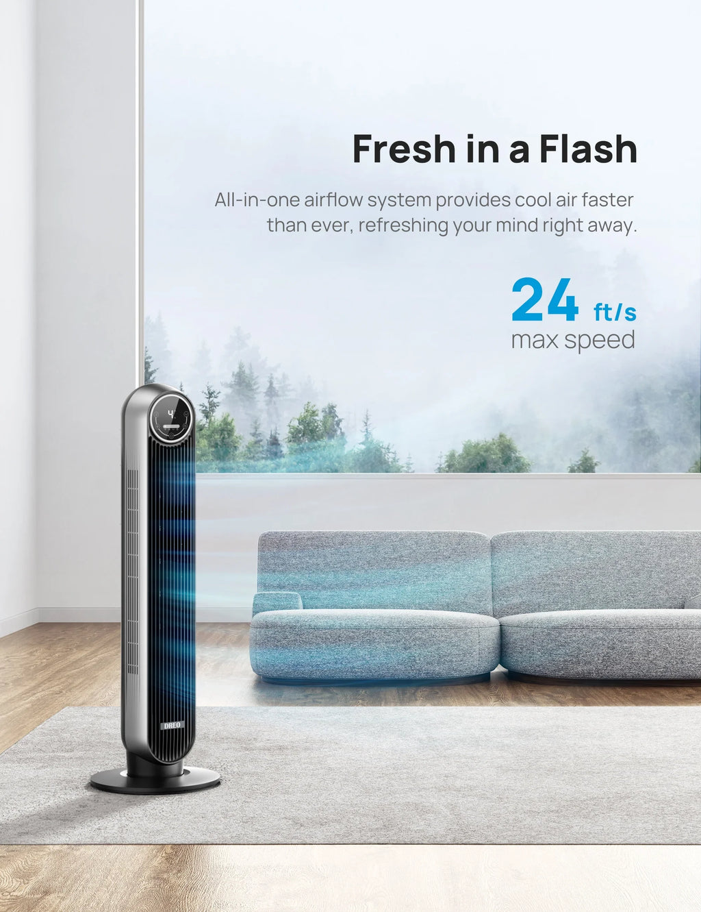 Timer, Quiet Oscillating for Bladeless Speeds, with 8H Smart Alexa/Google Bedroom, 4 and with Floor WiFi Fans, Fan Works Tower 4 Dreo Modes, Standing Remote Control, Fan Voice