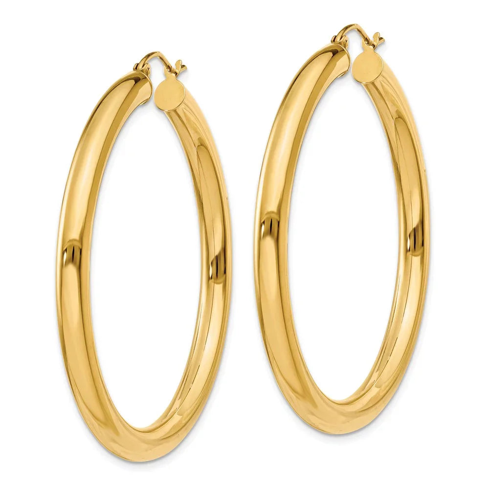 Tube Teens; special edition for Gold Real Lightweight Earrings; Adults 4mm Polished Hoop for Yellow 14kt and Men and Women