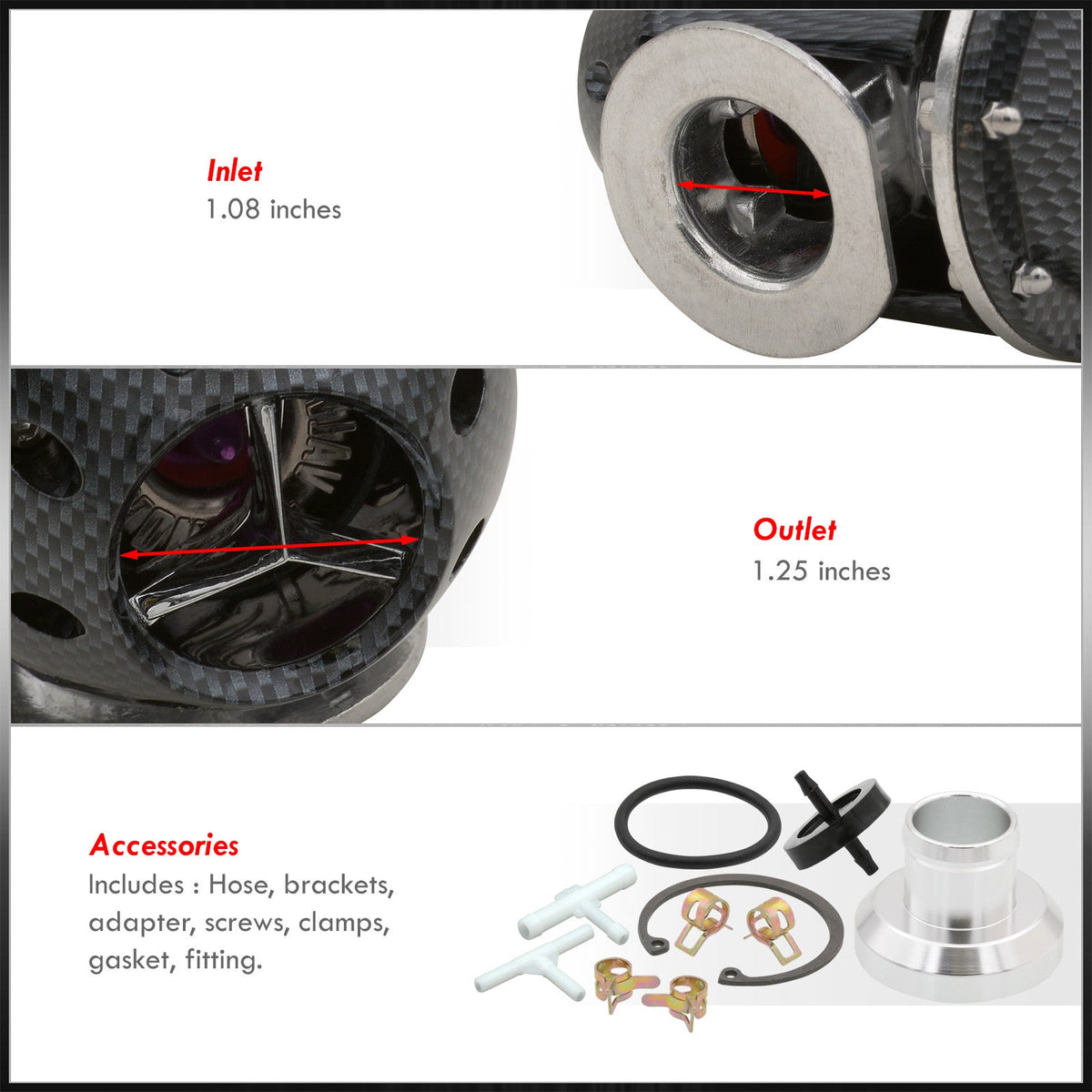 Universal Fiber) Aluminum high quality (Carbon Style Valve Off Kit BOV Billet Blow - Adapter Flange O-Ring Turbo SQV Weldable Turbocharger + Charger