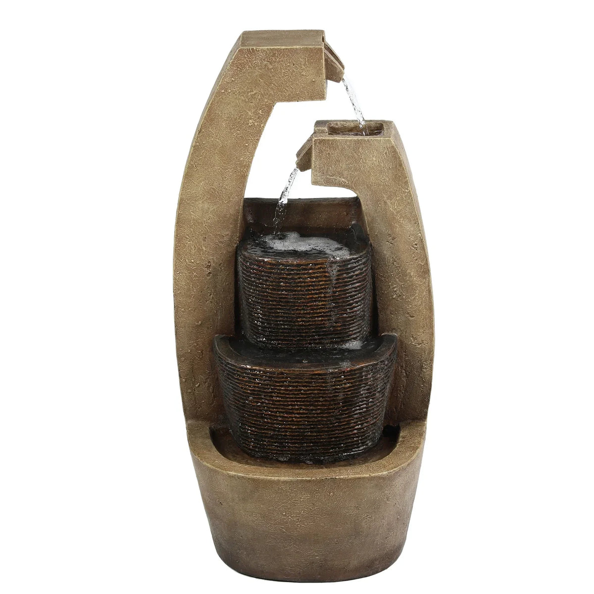 Sculpture Fountain Light Outdoor Country Brown Cement Cottage Modern HomeStock Led With