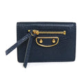 (Good) wallet trifold Pre-Owned navy leather gold mini BALENCIAGA Balenciaga