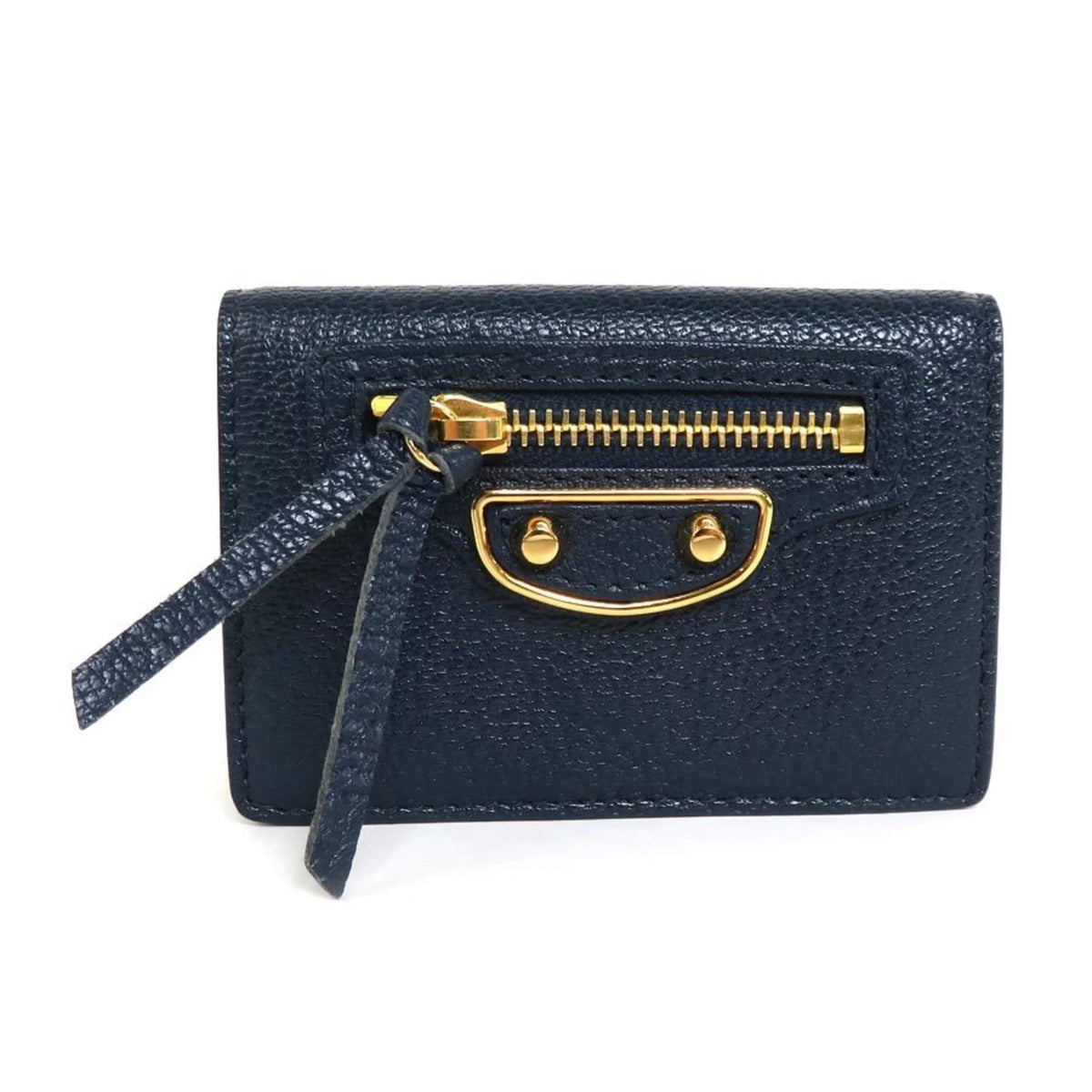 (Good) wallet trifold Pre-Owned navy leather gold mini BALENCIAGA Balenciaga