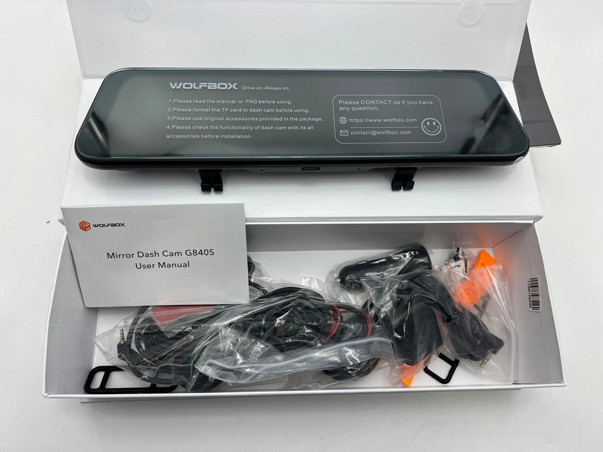 Backup Mirror Full Open HD G840S Cam Box BLACK 4K trendy - Dash Camera 12" 2160P WOLFBOX