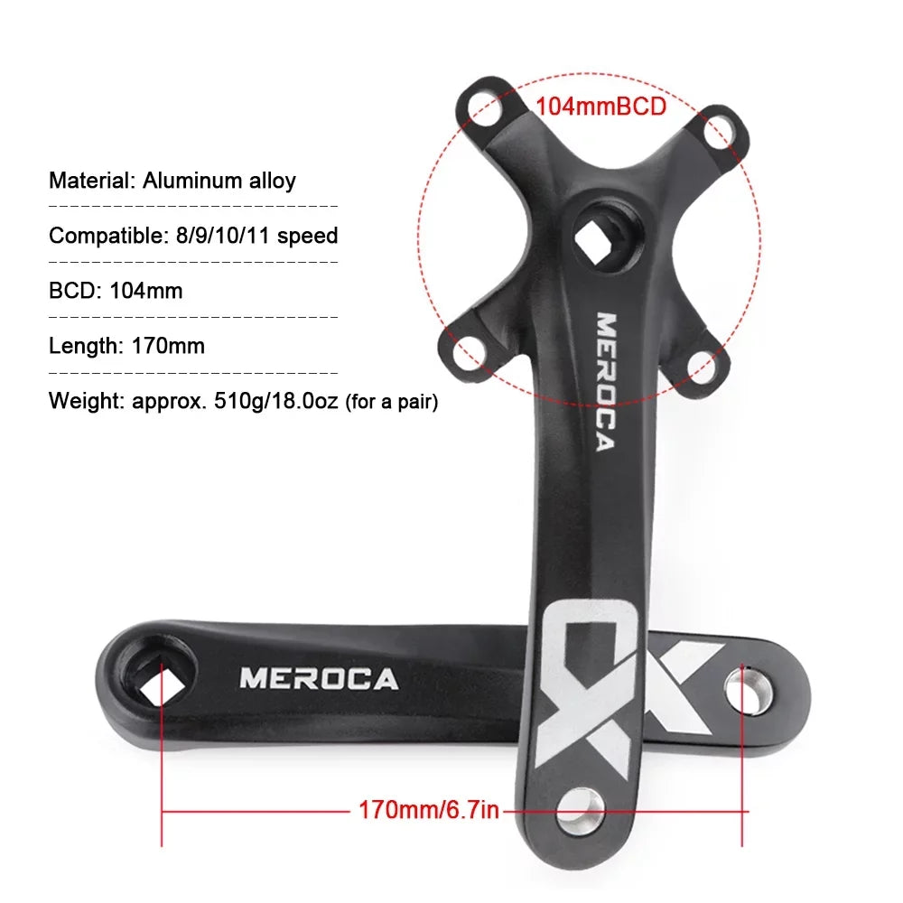 Crank Aluminum 170MM Enthusiasts Single Set - Crankset, Bike Ring for BCD Mountain - 8/9/10/11 Speed Biking 104 MEROCA for Ideal Alloy