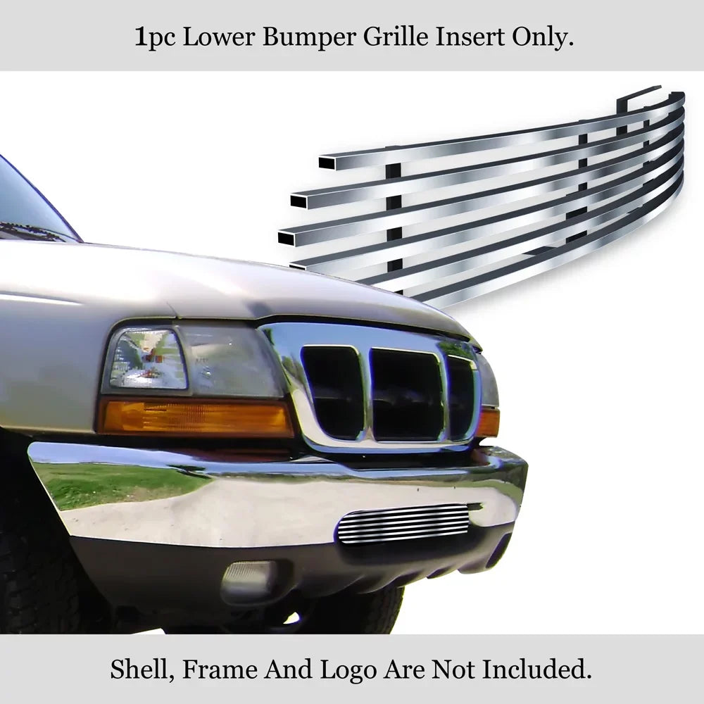Stainless with APS Billet N19-C84058F Bumper Lower 1998-2000 Ranger Compatible Premium Ford Silver Insert Grille Horizontal Steel