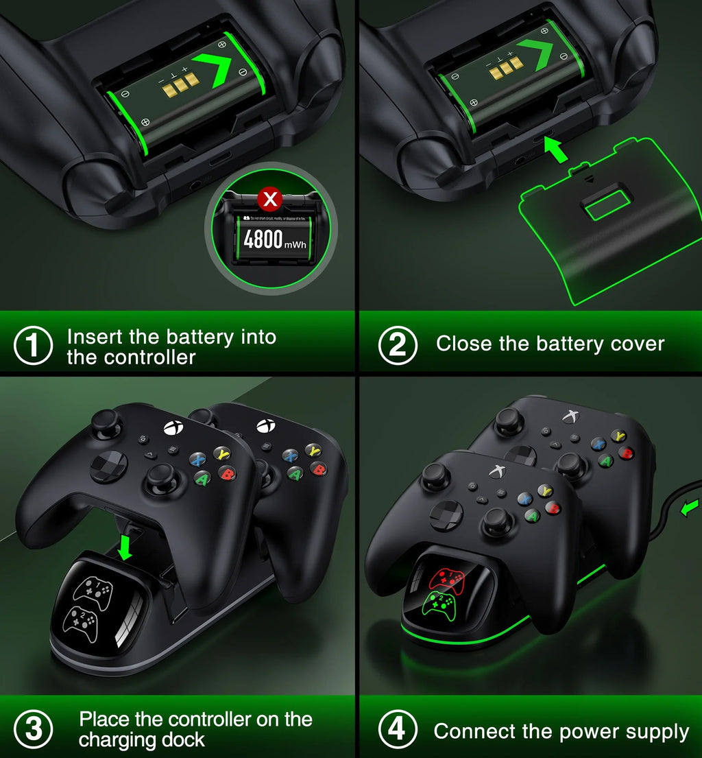 Charger Series with new Battery Xbox Controller Charging X|S/Xbox Packs, Xbox Controller one/Elite X for DinoFire Xbox Rechargeable Series Station 2x4800mWh