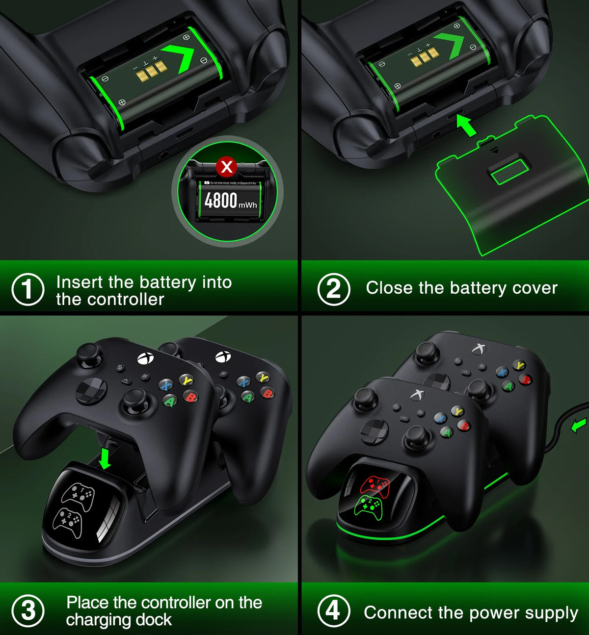 Charger Series with new Battery Xbox Controller Charging X|S/Xbox Packs, Xbox Controller one/Elite X for DinoFire Xbox Rechargeable Series Station 2x4800mWh