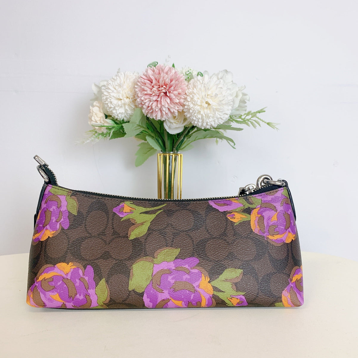 Brown Rose Print Shoulder Canvas Coach special edition IN With Bag CL406 In Signature Charlotte Iris Multi