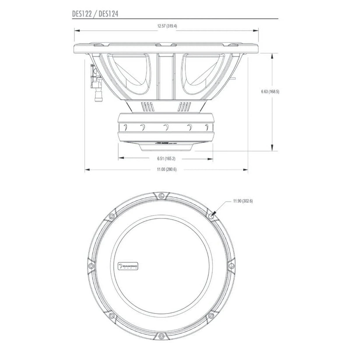 RMS Audio Diamond Subwoofer Series Peak DES124 500W (1000W Elite 4Ohm Voice Coil 12" Dual Handling) Power Diamond