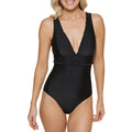 6 $98 trendy Tommy Plunge One Swimsuit MSRP Black Standard Womens Size Hilfiger Piece