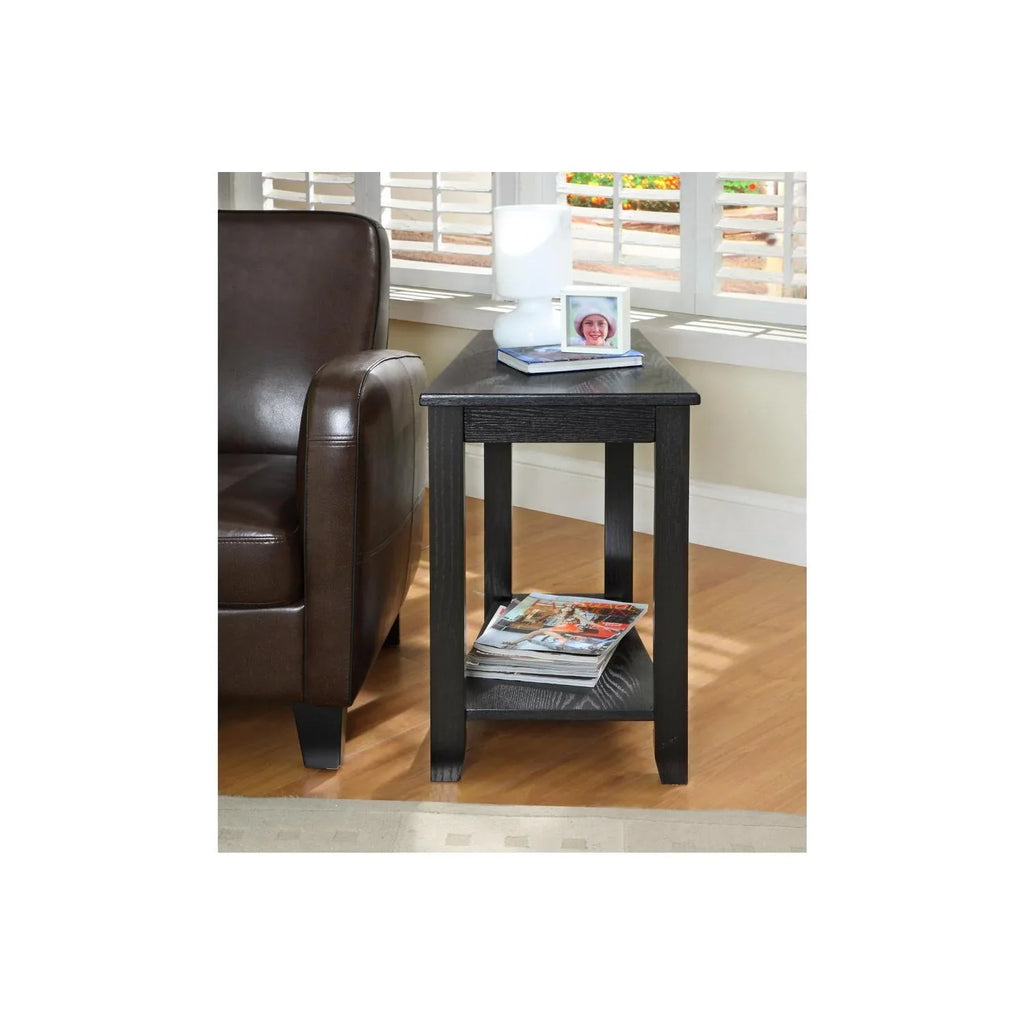 trendy Shelf, Chair Wedged Wood Side Benzara Black Bottom Table With a