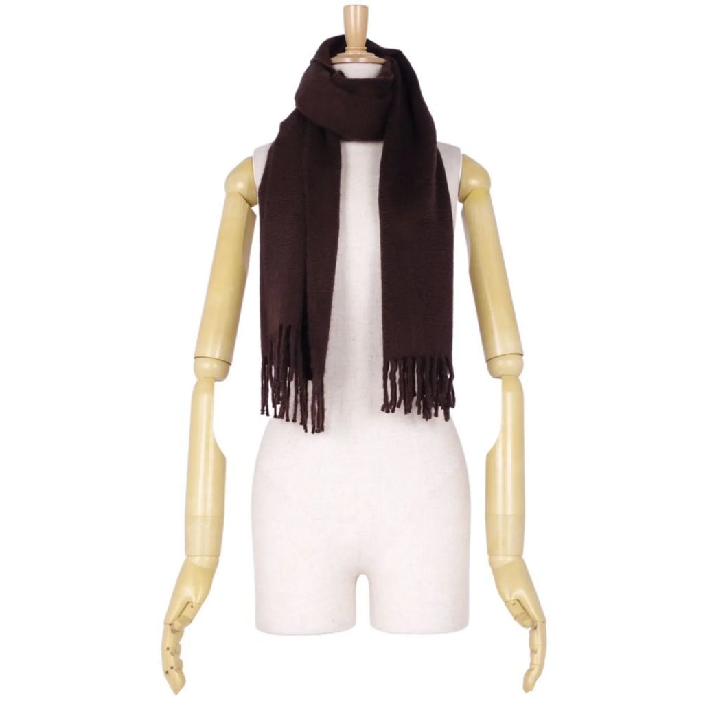 Pre-Owned cashmere (Good) dark men's women's high quality embroidery brown scarf HERMES 100%