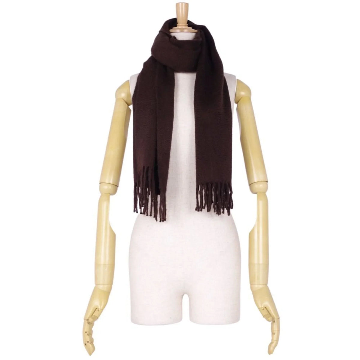 Pre-Owned cashmere (Good) dark men's women's high quality embroidery brown scarf HERMES 100%