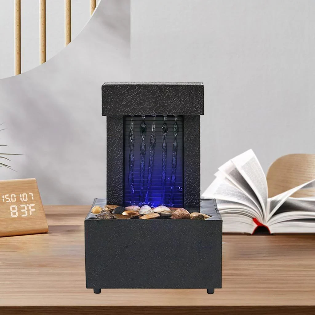 USB/AA Desktop Light Fountain Living LED Waterfall Water Room, Decoration Relaxation, Battery for Sound Indoor Water Office