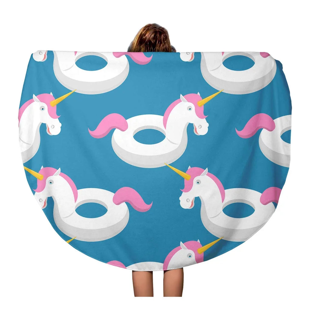 Pattern Toy Unicorn Magic Circle inch Beach Swimming Towel Towels Round for Throw Tapestry Beach Circular Blue Inflatable Blanket Travel KDAGR Mat 60 Beast