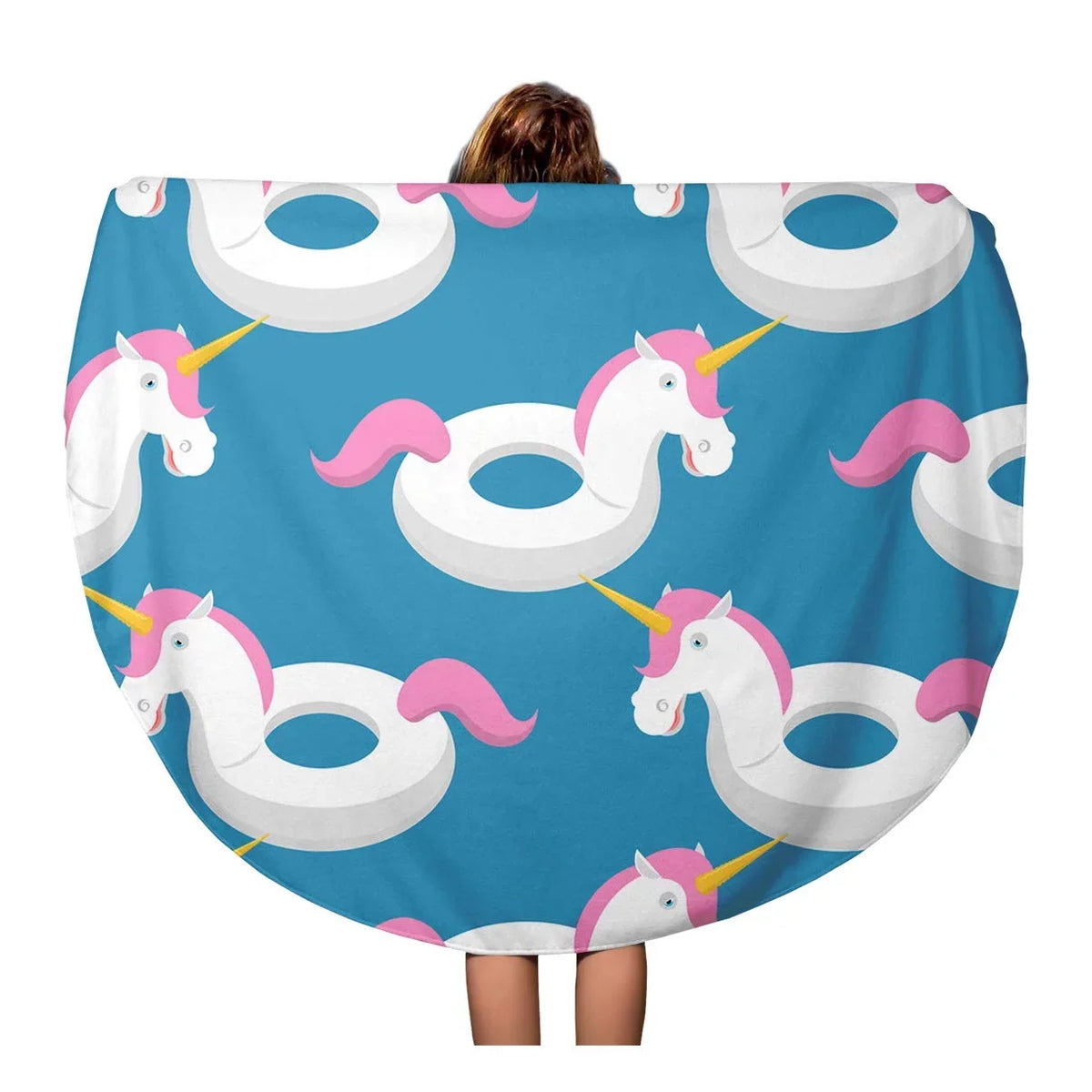 Pattern Toy Unicorn Magic Circle inch Beach Swimming Towel Towels Round for Throw Tapestry Beach Circular Blue Inflatable Blanket Travel KDAGR Mat 60 Beast