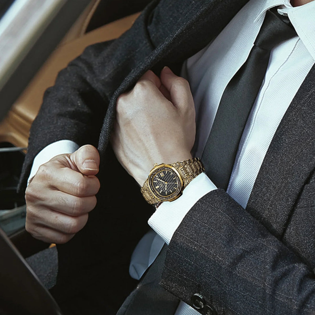 Retro Quartz Gold Hombre Waterproof Watch Relojes De Steel new Stainless Men's Wrist