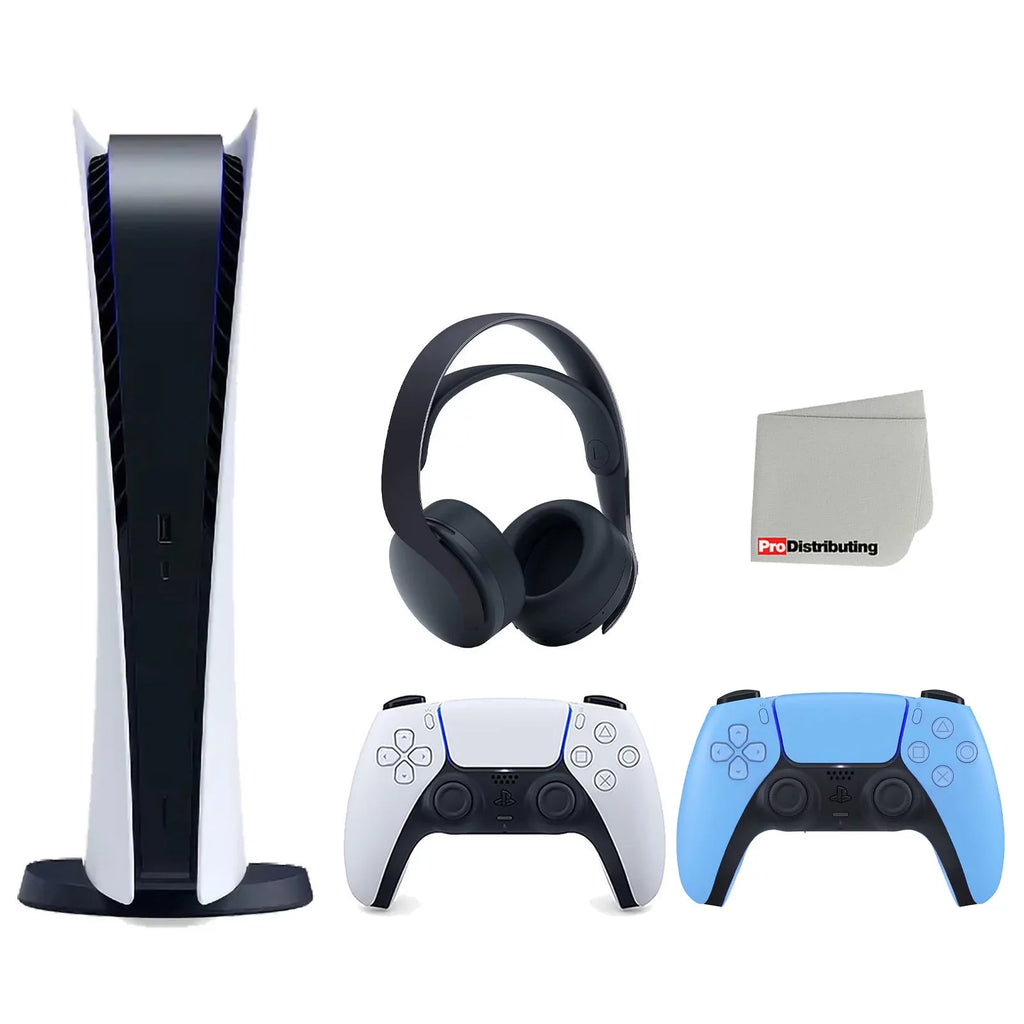 Edition with Console Black Blue with PULSE Digital Controller Extra 5 Headset 3D Cleaning Cloth and Playstation Bundle