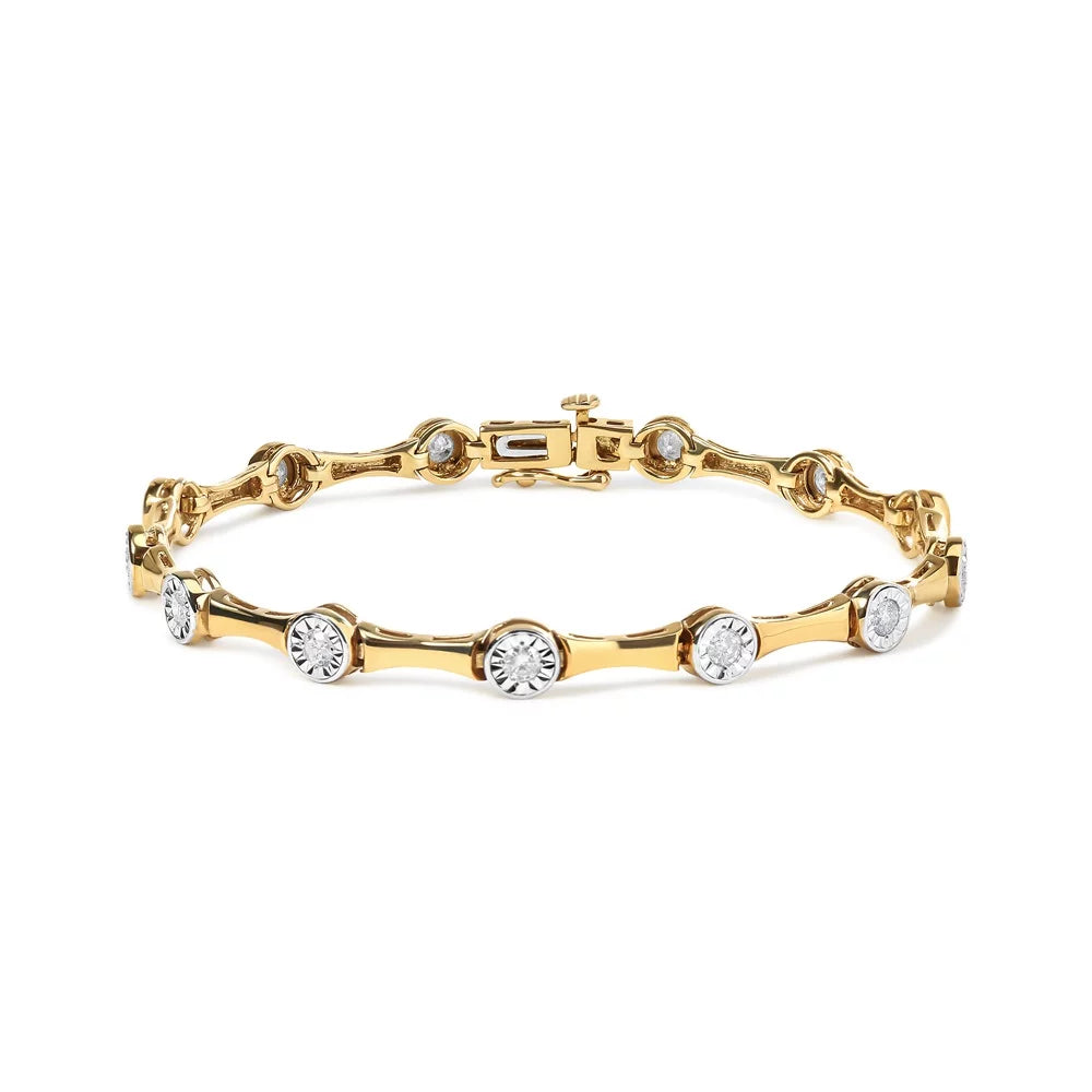 Bezel Clarity) Size Womens Gold cut Diamond Miracle 7" Brilliance (H-I Color, Cttw Bracelet Haus 10K Yellow Sterling Box Round - .925 Silver Style of Plated Clasp Station Set I3 Link 1.0