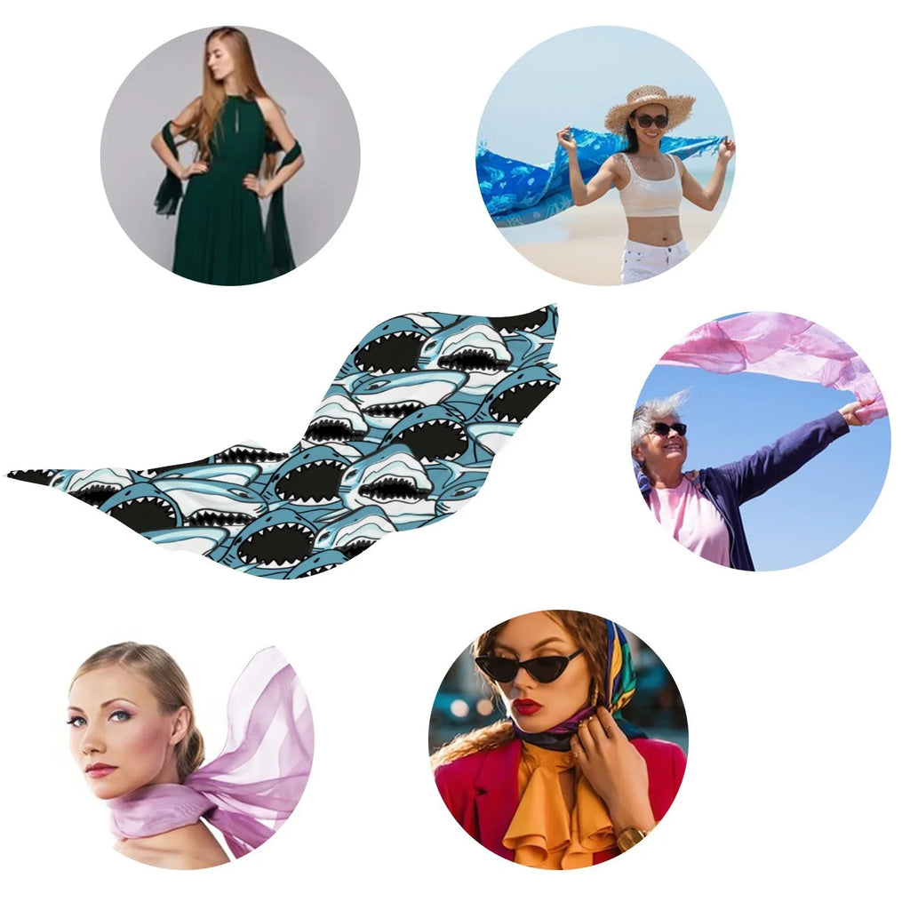 Silk Neck Long Hair Sunscreen Shark Oblong Gift Wraps classic Shawls Headscarf Large Scarf Angry Wraps Packed FREEAMG Women for