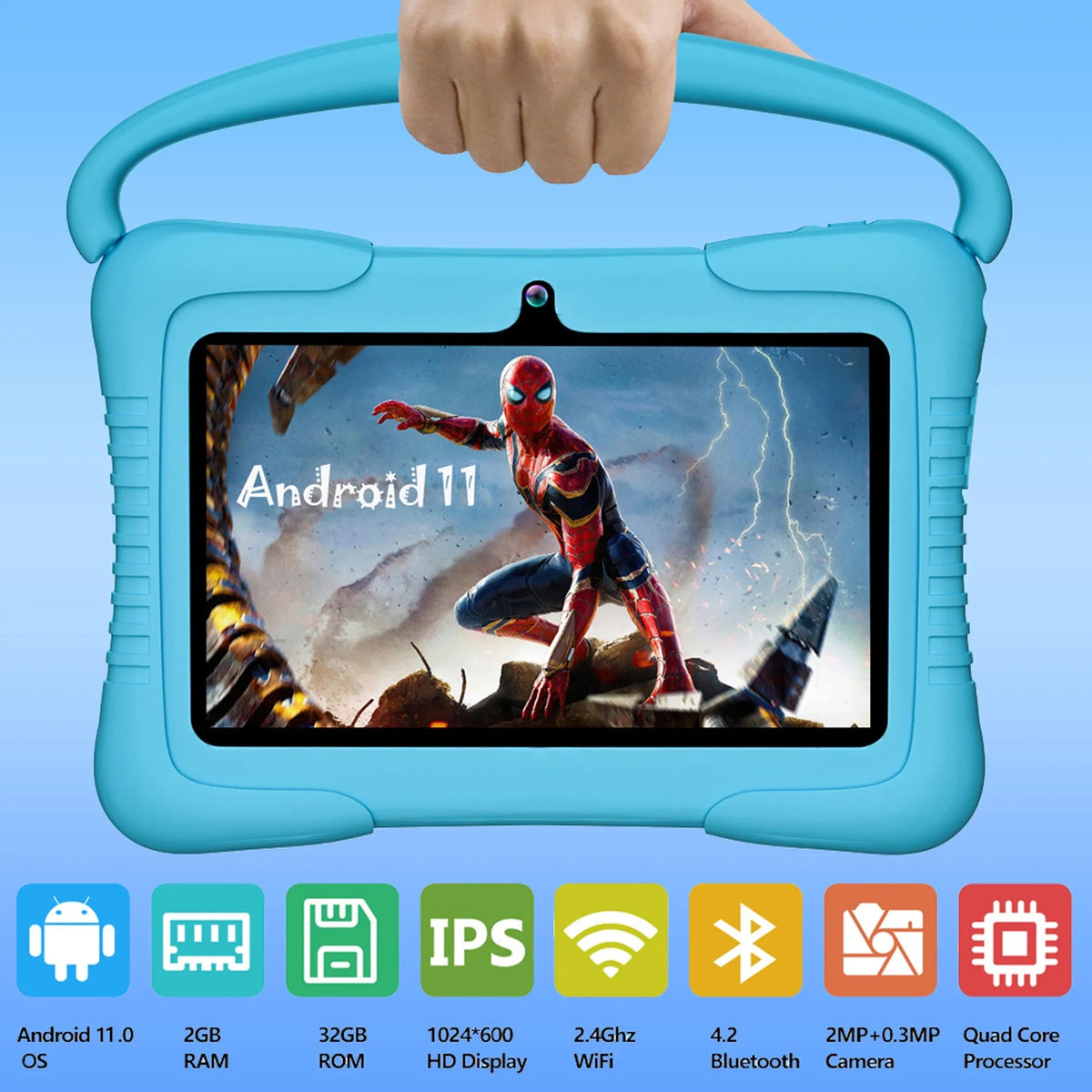 Netflix Learning trendy Hulu,Blue Android Tablet,Toddler Bluetooth,Wifi,Parental Control,Dual Tablet Tablet,32GB Tablet,7 Play,Youtube inch Kids with Camera,Google 11 Antemper ROM Storage,Kids