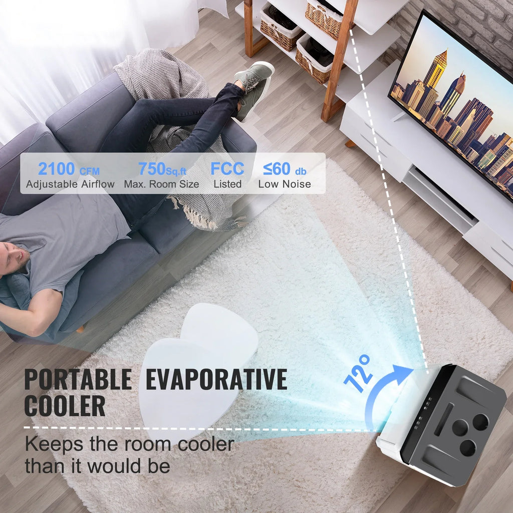 Timer 7 Swamp 2100 Cooler 3-in-1 Humidifier 12h SKYSHALO Gal Evaporative Cooler Air CFM