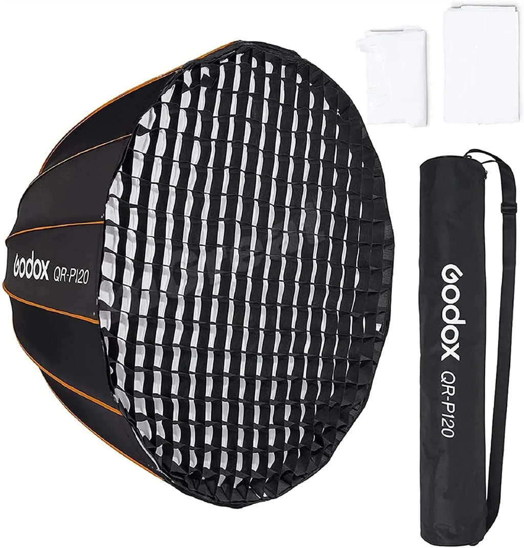 Softbox, Parabolic Quick Diffuser with Softbox Front w/Grid Inch/120CM SL150II GODOX & AD600BM Release Parabolic VL150 classic Mount, 100X 200X Amaran QR-P120 200D Inner Bowens SL-60W 47.1 UL150