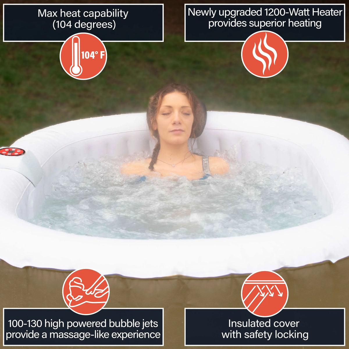 ALEKO Inflatable Gallon Jetted Hot Brown 145 with Cover Person Tub 2 Oval