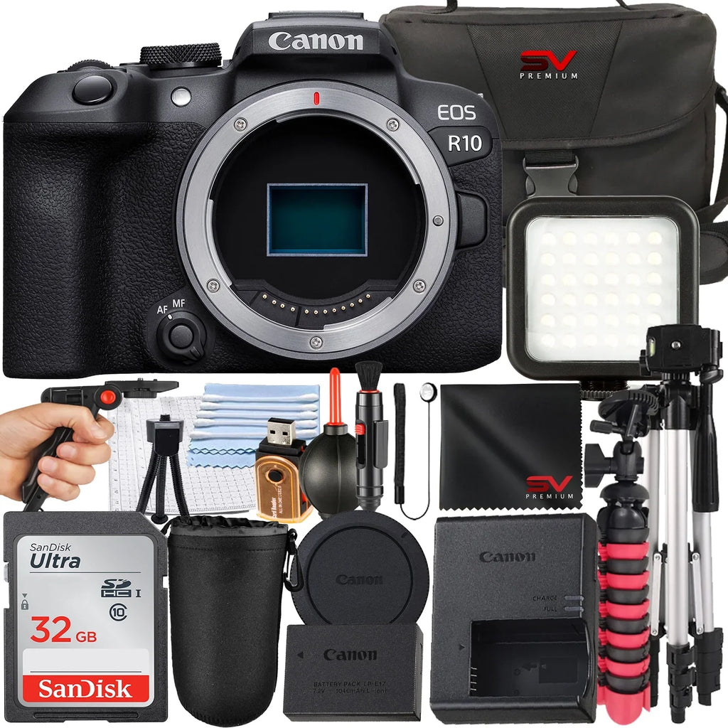 Memory Accessory Bundle Card + Case Only) Camera (Body + Canon Tripod SanDisk SV new Mirrorless R10 with + 32GB Premium EOS