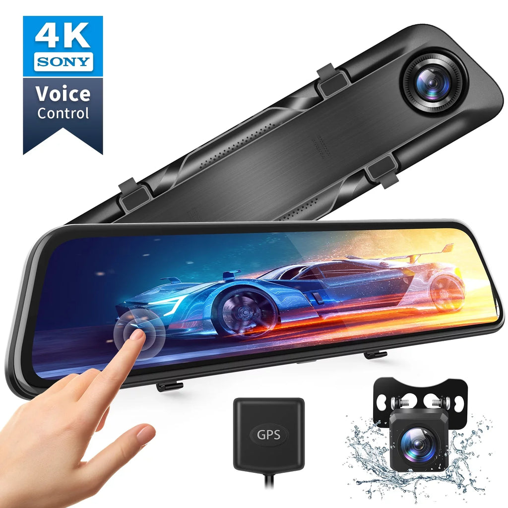Mirror 4K Front classic 12" Parking Camera Rear Cam Control Dual Monitor Mirror Screen, - Dash Camera, Cars Touch Vantop W/Night IPS & View H612T Vision Dash Voice