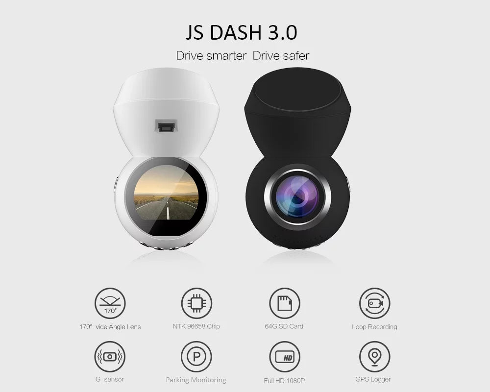 Full Monitor Play 1.22" Cam- Screen - 1080p IMPROVED* Plug w/ 3.0 Parking LED Dashcam & *NEW & HD JS (BLACK) Dash & GPS Dash &