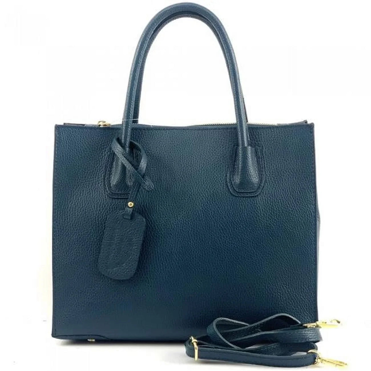 Stella Turquoise Artisan Italian - Tote Handcrafted Leather Handbag, Medium Dark