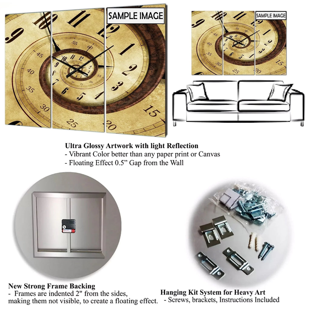 in. - Wall Clock Large 28 wide 3 Designart ART high - - x XV' DESIGN Panels 36 Fashion 'Mineral Slice high quality 3 Panels in.