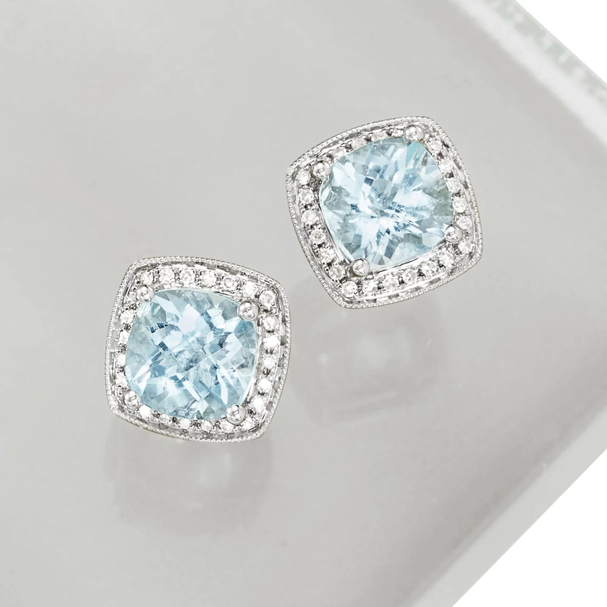 Ross-Simons Earrings t.w. .20 2.60 Adult Women's, new and White Diamond Gold, t.w. 14kt in ct. ct. Aquamarine