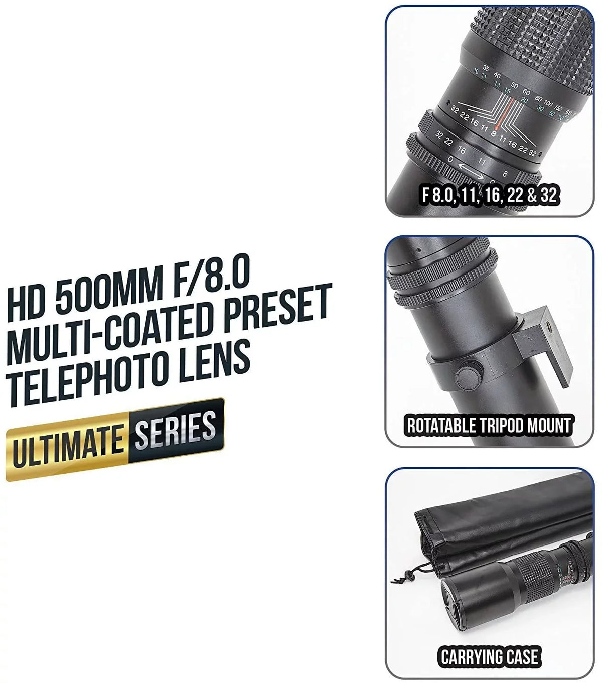 with Preset - 2.0X f/8 + Cameras for & Cloth Canon Ultimaxx T-Mount trendy SLR/DSLR Microfiber Lens Ultimaxx Telephoto Compatible Cleaning Multi-Coated Tele-Converter Mount 500mm/1000mm EF Adapter Includes