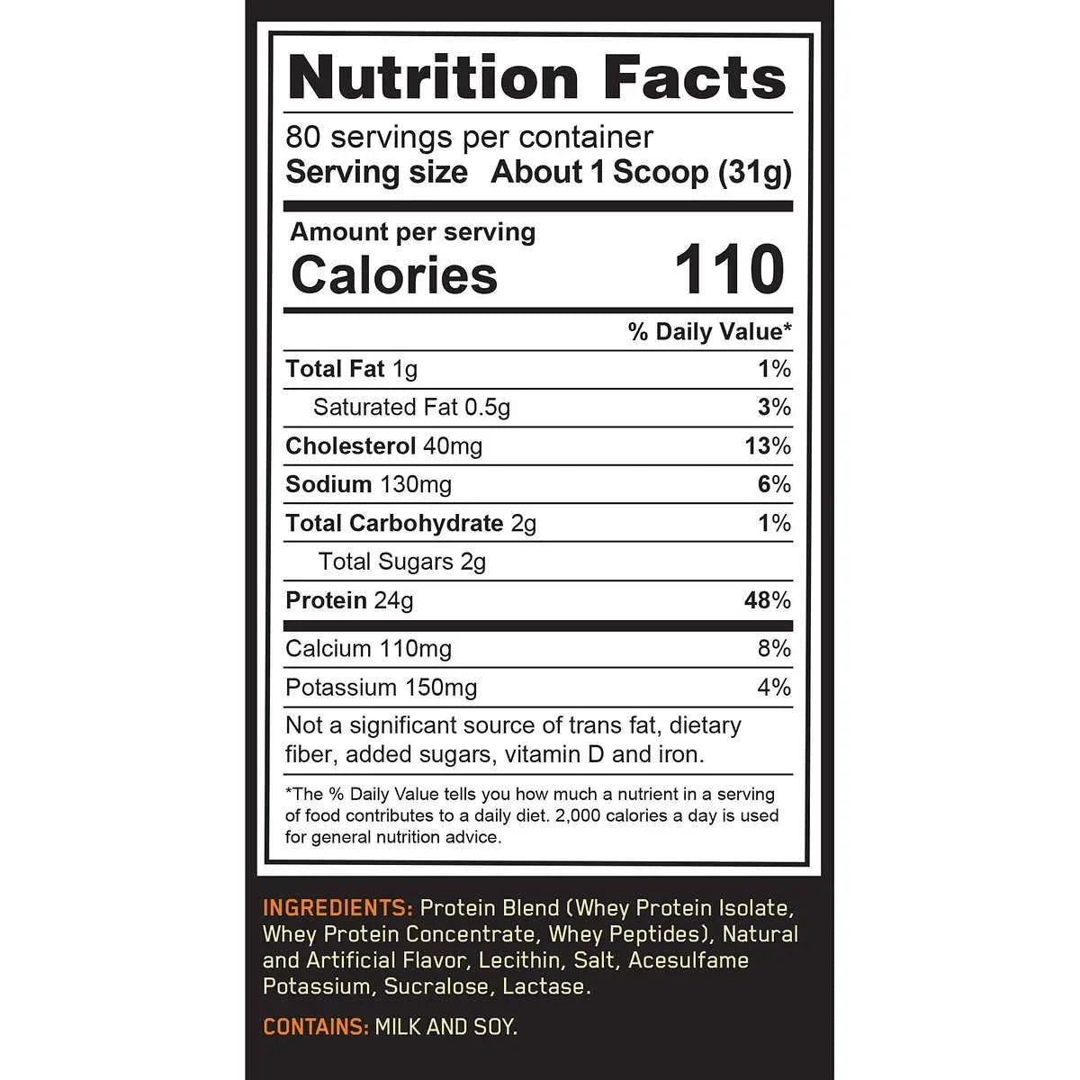 Servings Standard, Chocolate Whey % Gold 100 Optimum 80 Nutrition