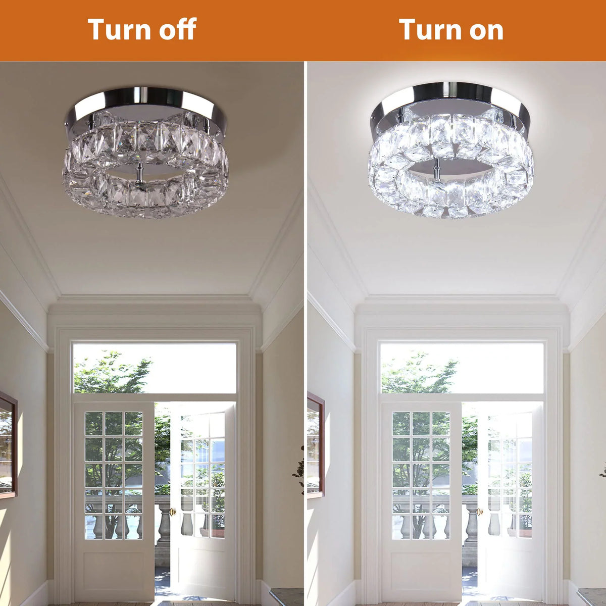 Light Fixtures LED 6000K Mini Crystal for trendy Diisunbihuo Chandelier 9.8" Hallway Kitchen Ceiling 15 Flush Fixture Lamp Mount Ceiling W Foyer Round Light