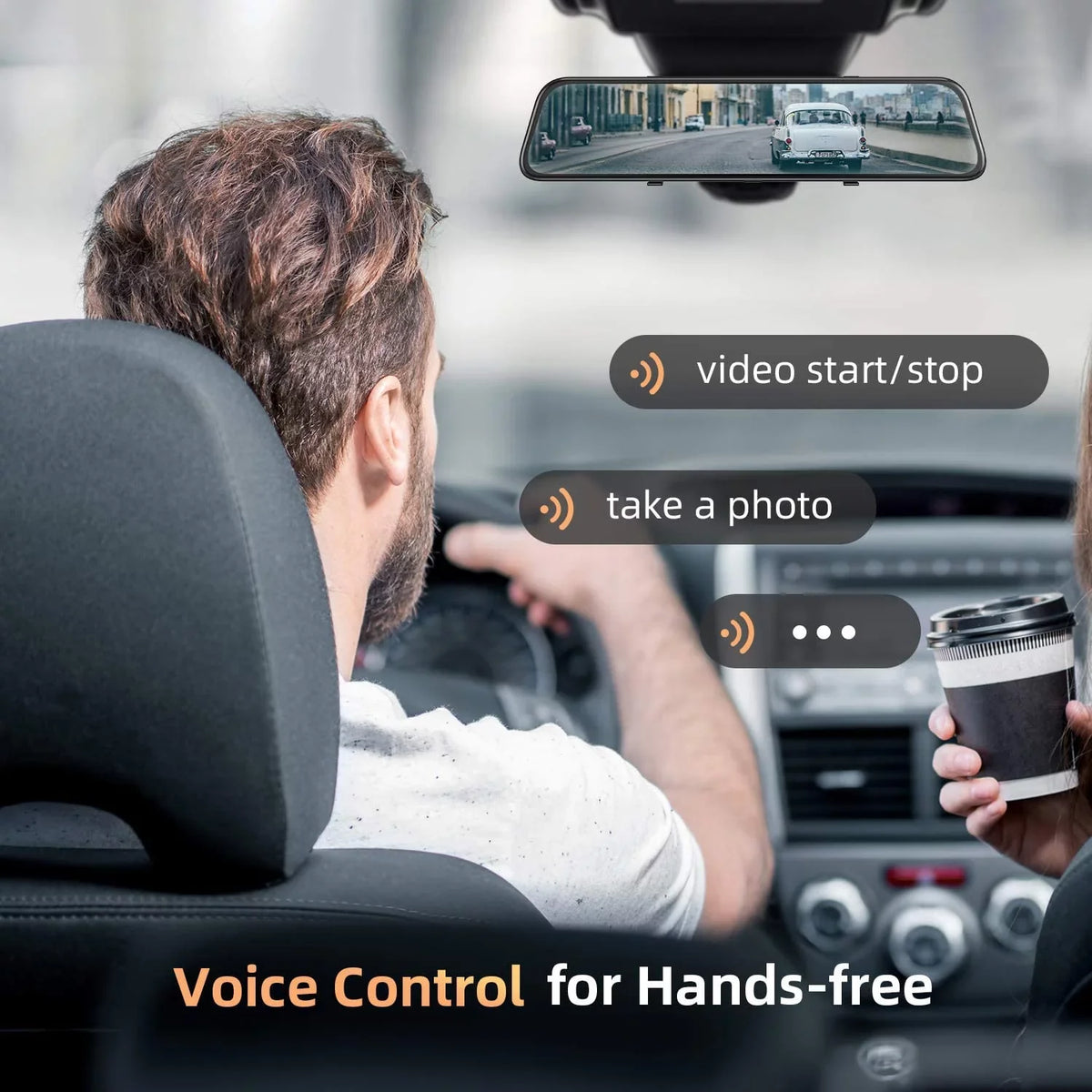 Mirror 4K Front classic 12" Parking Camera Rear Cam Control Dual Monitor Mirror Screen, - Dash Camera, Cars Touch Vantop W/Night IPS & View H612T Vision Dash Voice