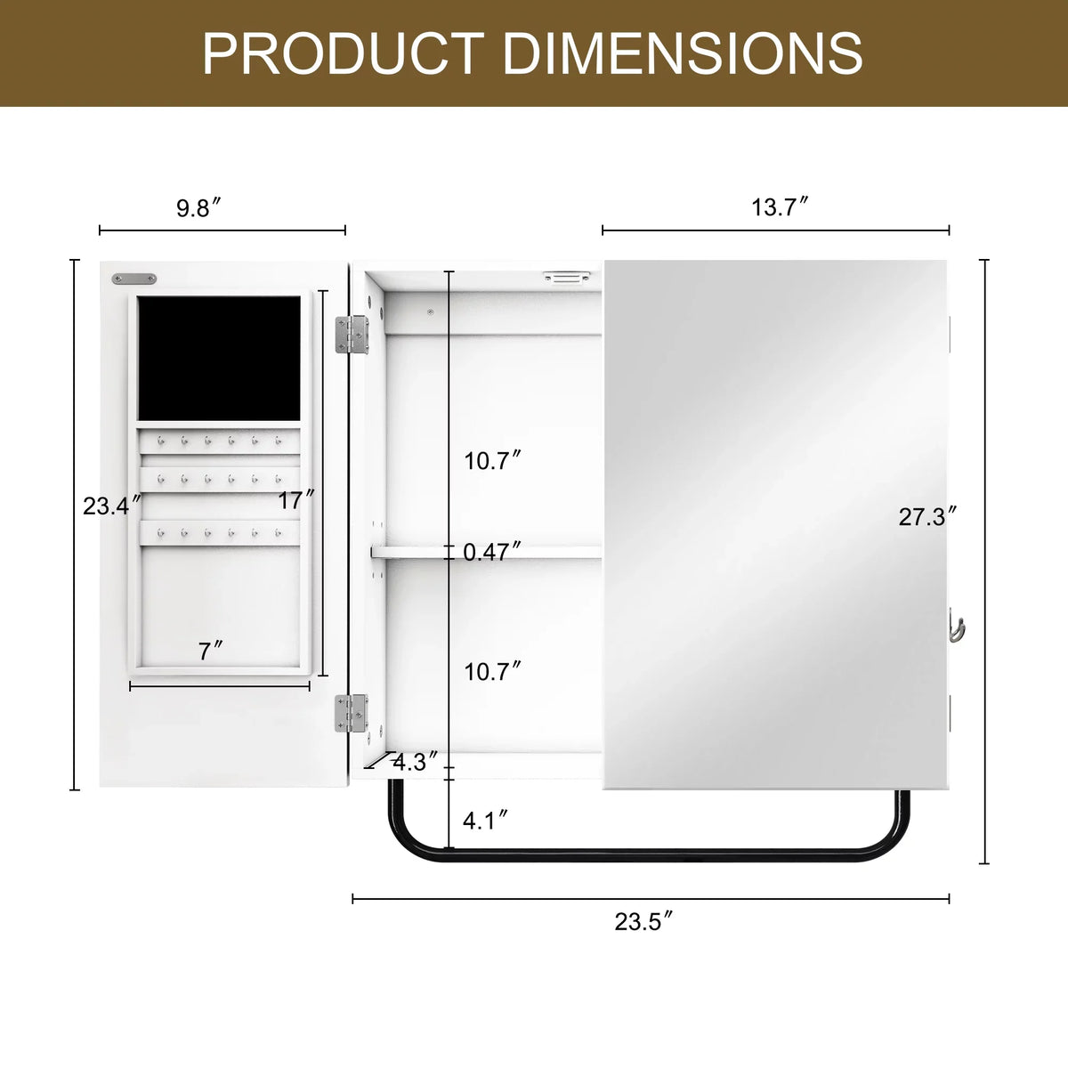 Mirror Cabinet Bathroom, high quality Jewelry for Cabinet 2-Tiers Mirror, with Wall HLR Square Mounted
